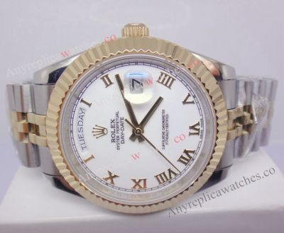 Two Tone Rolex Jubilee Band / Fluted Bezel / Day-date II White Dial Roman Markers 41mm